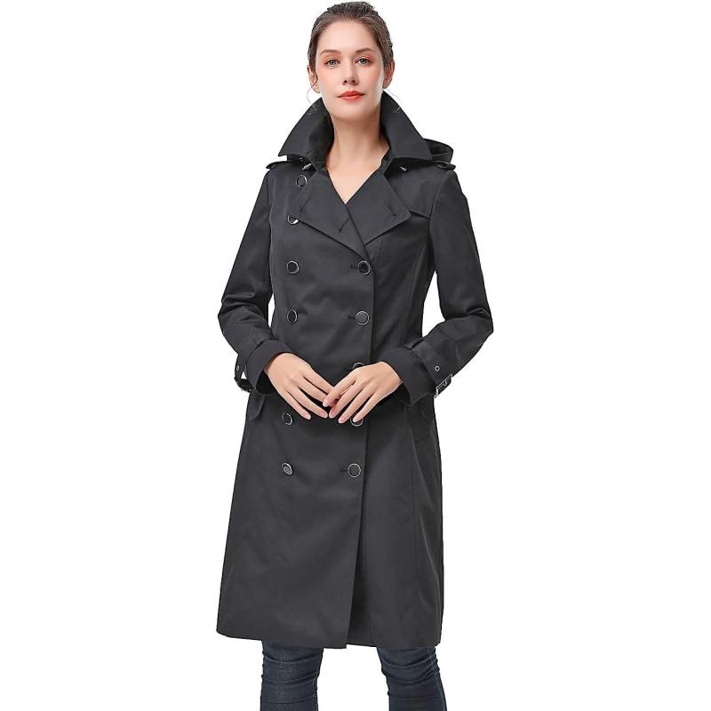 BGSD Women Karla Waterproof Trench Coat – Regular & Plus Size(Black ...
